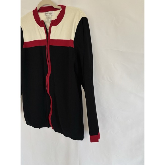 DRAPERS & DAMONS Women's Size Medium- Black Red Ivory-Full Zip Top - Picture 3 of 8